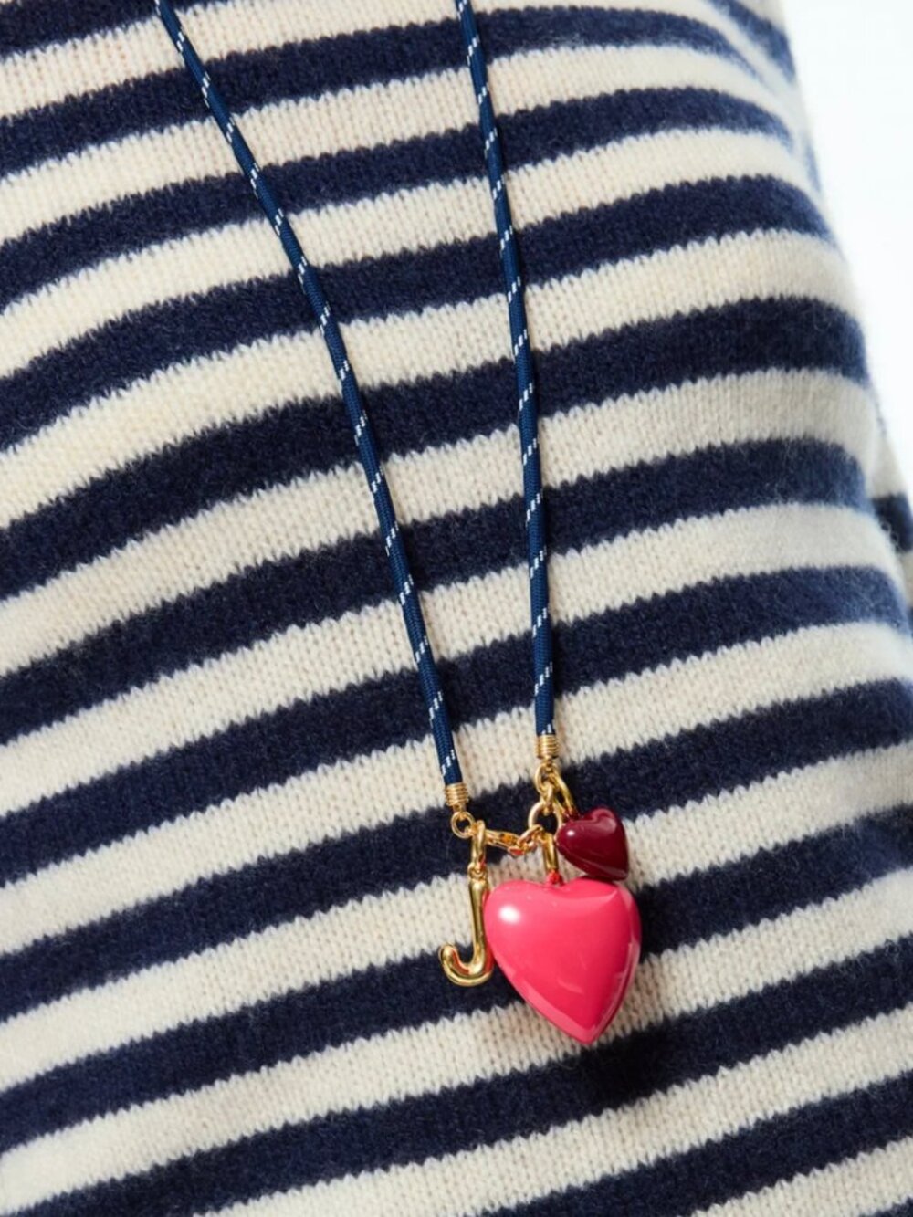 Roxanne Assoulin The Happy Cord Long Big Double Heart Necklace Navy/Cloud/Navy - Picture 2 of 3